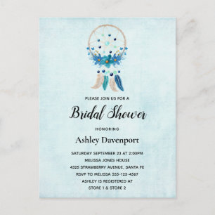 Blue Dreamcatcher with Flowers & Feathers Bridal Invitation Postcard