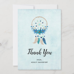 Blue Dreamcatcher with Flowers & Feathers Thank You Card