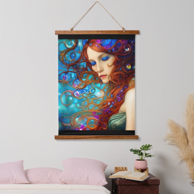 Blue Dreams Beautiful Woman Digital Art   Hanging Tapestry (Bedroom)