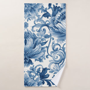 Blue Dreams Floral Watercolor Chinoiserie Bath Towel