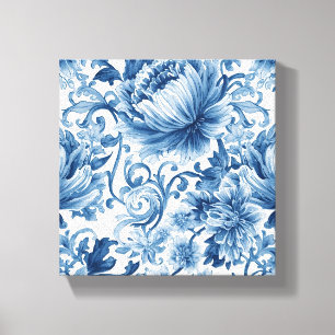 Blue Dreams Floral Watercolor Chinoiserie Canvas Print