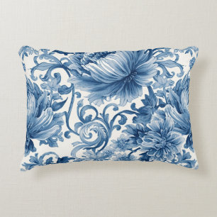 Blue Dreams   Floral Watercolor Chinoiserie Decorative Cushion