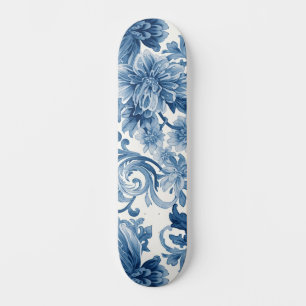 Blue Dreams Floral Watercolor Chinoiserie Skateboard