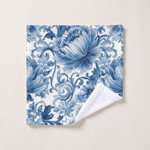 Blue Dreams   Floral Watercolor Chinoiserie Wash Cloth