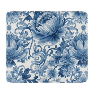 Blue Dreams Floral Watercolor Chinoiserie White Cutting Board