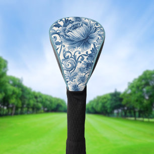Blue Dreams   Floral Watercolor Chinoiserie White Golf Head Cover