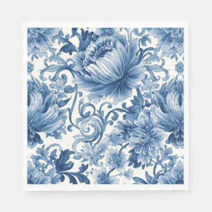 Blue Dreams   Floral Watercolor Chinoiserie White Napkin