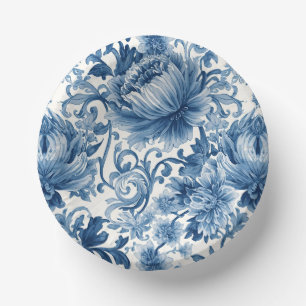 Blue Dreams Floral Watercolor Chinoiserie White Paper Plate