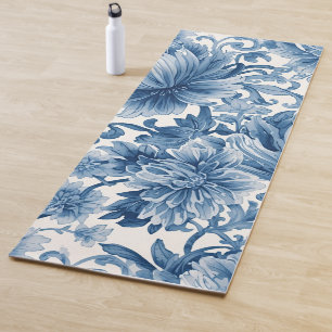 Blue Dreams Floral Watercolor Chinoiserie Yoga Mat