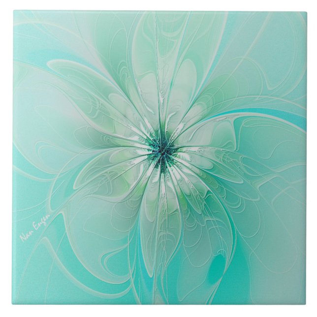 Blue Dreams Modern Flower Tile (Front)