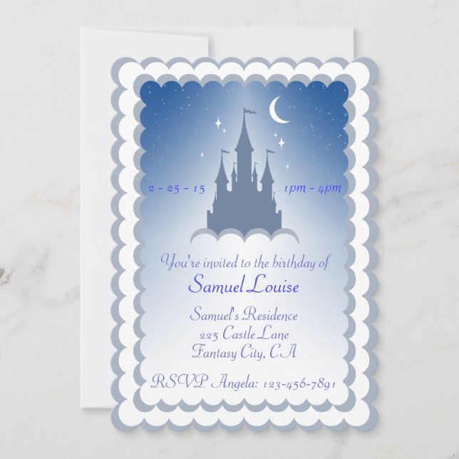 Blue Dreamy Castle In The Clouds Birthday Invitation (Front)