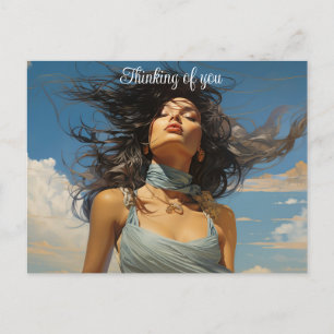 Blue dress against a blue sky painting postcard