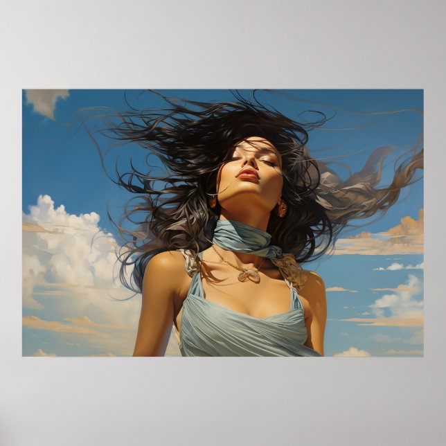 Blue dress against a blue sky painting poster (Front)