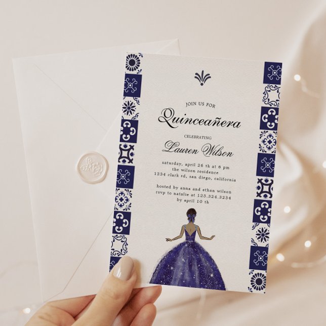Blue Dress Artistic Tiles Quinceañera Invitation (Creator Uploaded)