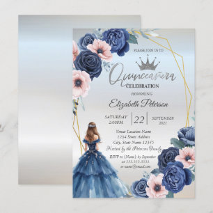 Blue Dress,Blue Flowers Frame  Invitation