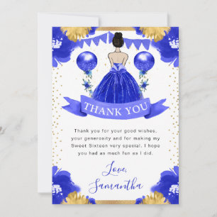 Blue Dress Brunette Haired Princess Sweet 16 Thank You Card