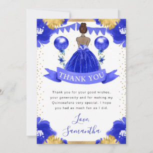 Blue Dress Dark Skin Princess Quinceanera Thank You Card