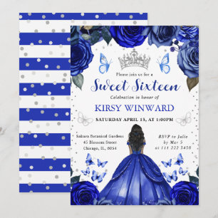 Blue Dress Dark Skin Princess Sweet 16 Invitation