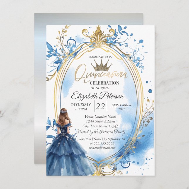 Blue Dress Princess Frame  Invitation (Front/Back)