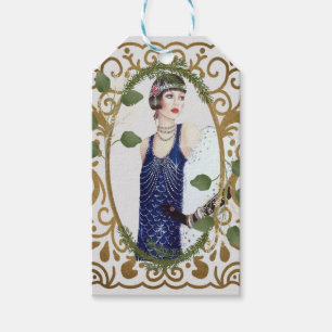 Blue Dress Vintage 1920s Flapper Art Deco Woman Gift Tags