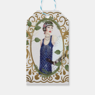 Blue Dress Vintage 1920s Flapper Art Deco Woman Gift Tags
