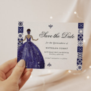 Blue Dress Wall Tiles Quinceañera Save The Date Invitation
