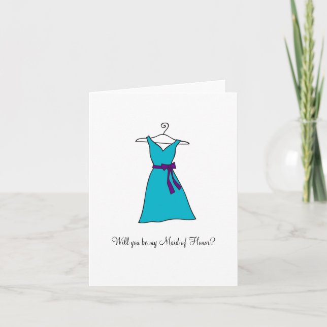 Blue Dress, Will you be my Maid of Honour? Invitation (Front)