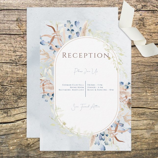 Blue Dried Boho Flowers Blue Reception Enclosure Card (Creator Uploaded)