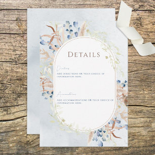 Blue Dried Boho Flowers Blue Wedding Details Enclosure Card