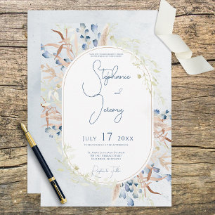 Blue Dried Boho Flowers Blue Wedding Invitation