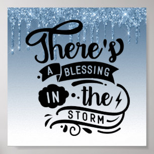 Blue Dripping Glitter Inspirational Quote Poster