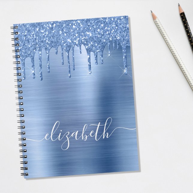 Blue Dripping Glitter Personalised Notebook (Creator Uploaded)