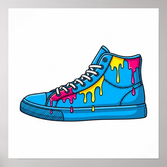 Blue Dripping Paint Sneaker Poster (Front)