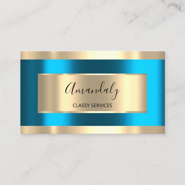Blue Drips Gold Drips Framed Holograph Blu Business Card (Front)