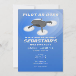 Blue Drone Racing RC Aerial Vehicle Birthday Invitation