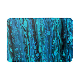 Blue Drops Acrylic Pouring Abstract Fluid Art Bath Mat