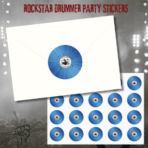 Blue Drummer Musician Birthday Party Stickers