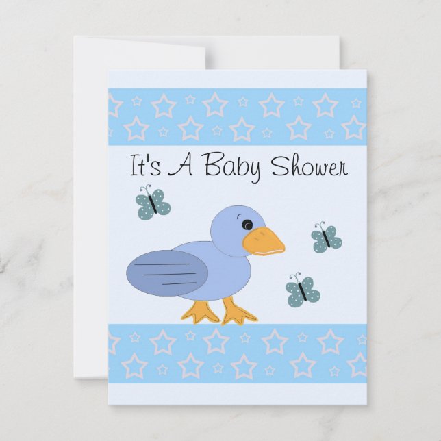 Blue Duck And Butterfly Baby Shower Invitation (Front)