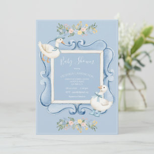 Blue Ducks Floral Vintage Baby Shower Invitation