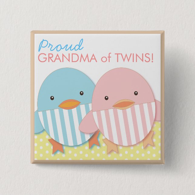 Blue Ducky Twin Boy & Girl Proud Grandma Pin (Front)