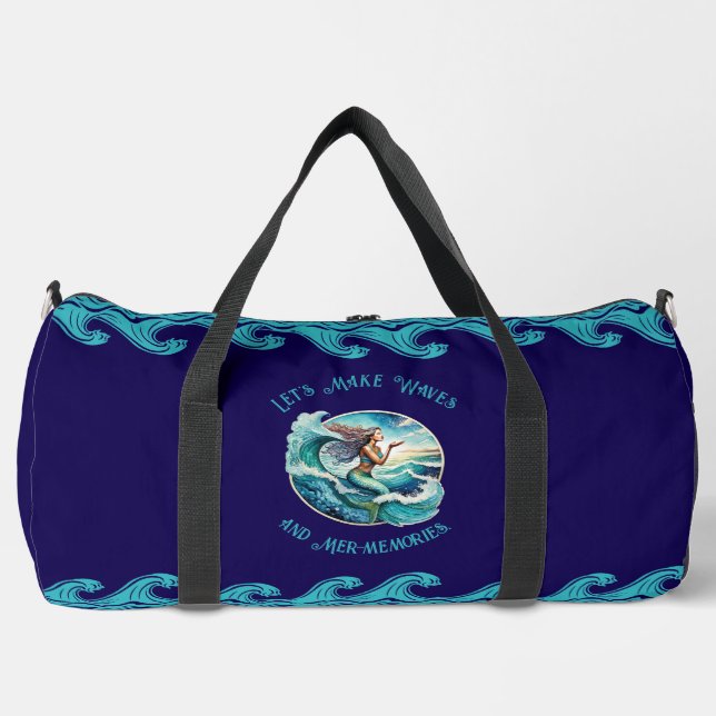Blue Duffel Bag with Mermaid Design (Front)