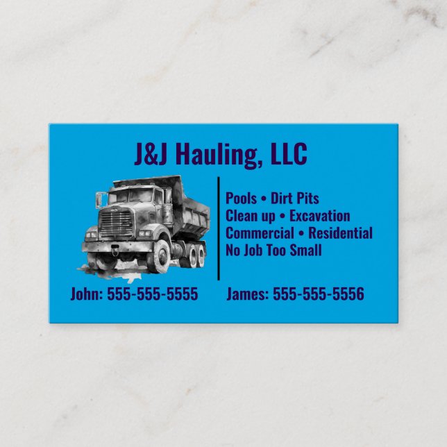Blue Dump Truck Business Card (Front)
