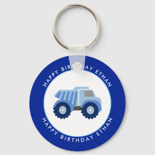 Blue Dump Truck Custom Birthday Key Ring