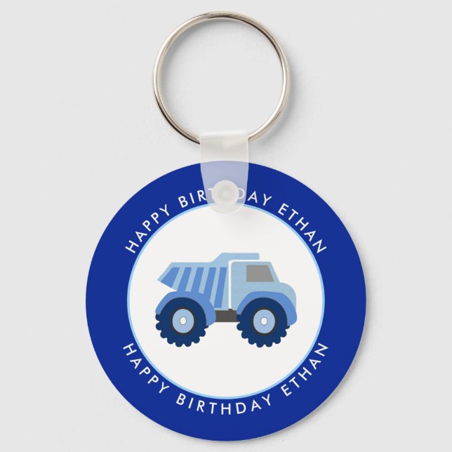 Blue Dump Truck Custom Birthday Key Ring (Front)
