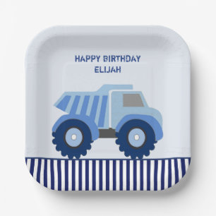 Blue Dump Truck Custom Kid's Birthday Paper Plate