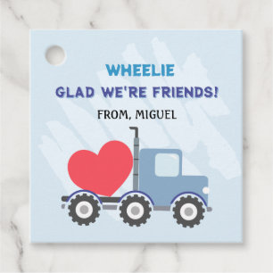 Blue Dump Truck Hearts Valentines Gift Tags