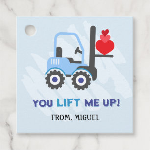 Blue Dump Truck Hearts Valentines Gift Tags