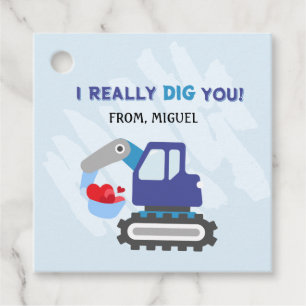 Blue Dump Truck Hearts Valentines Gift Tags
