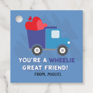 Blue Dump Truck Hearts Valentines Gift Tags
