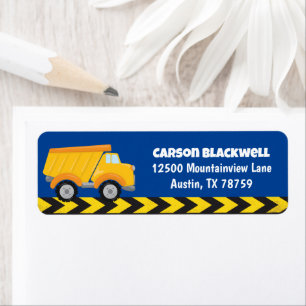 Blue Dump Truck Kids Birthday Party Return Address